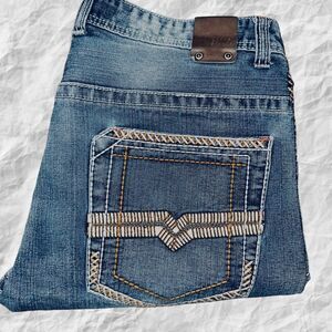 GS 115 Mens Size 36X33(actual Inseam 31) Bruce Slim Fit Thick Stitched Blue Jean